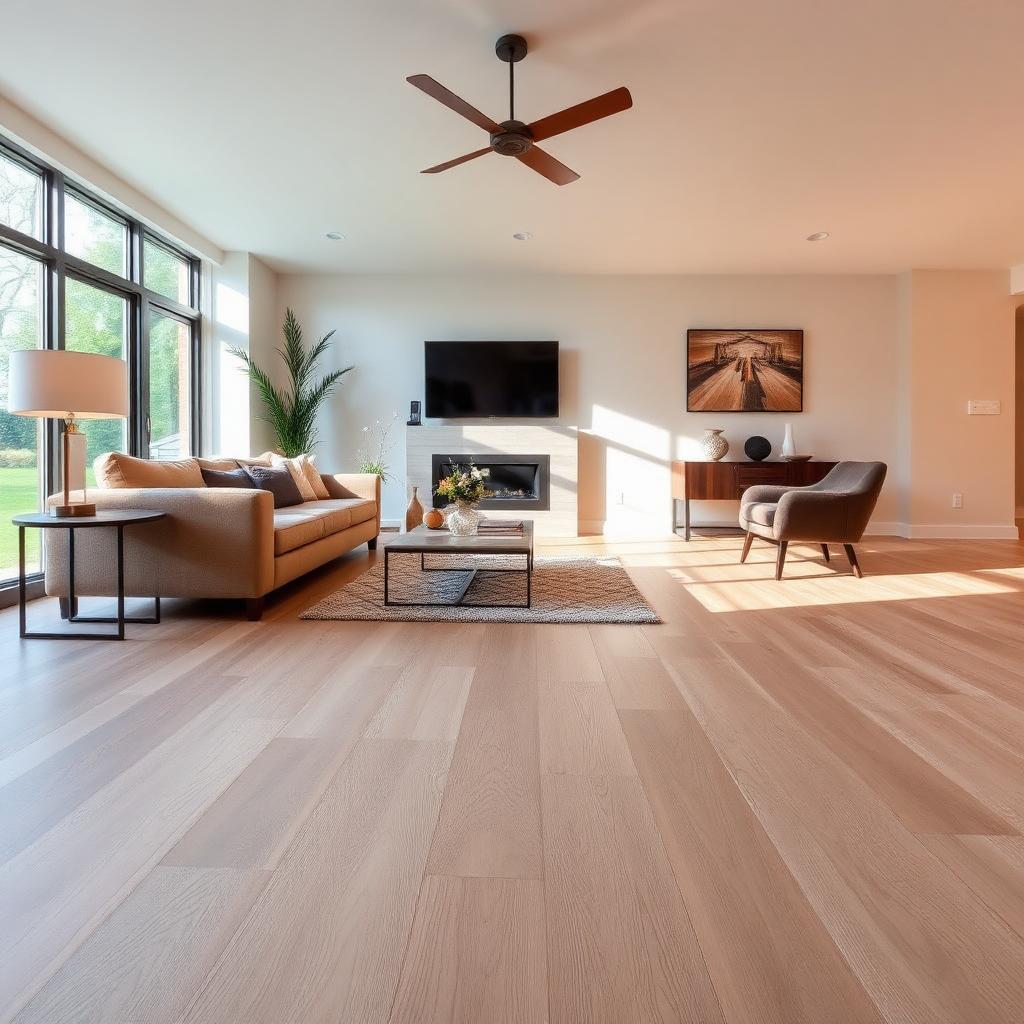 Wide-plank white oak hardwood flooring