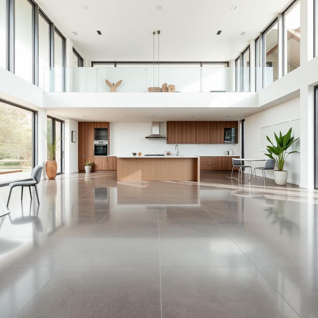 Large-format porcelain tile in open-concept home