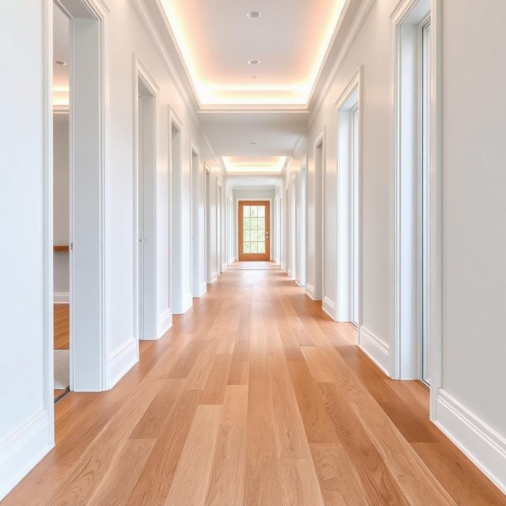 Luxury vinyl plank flooring in bright hallway