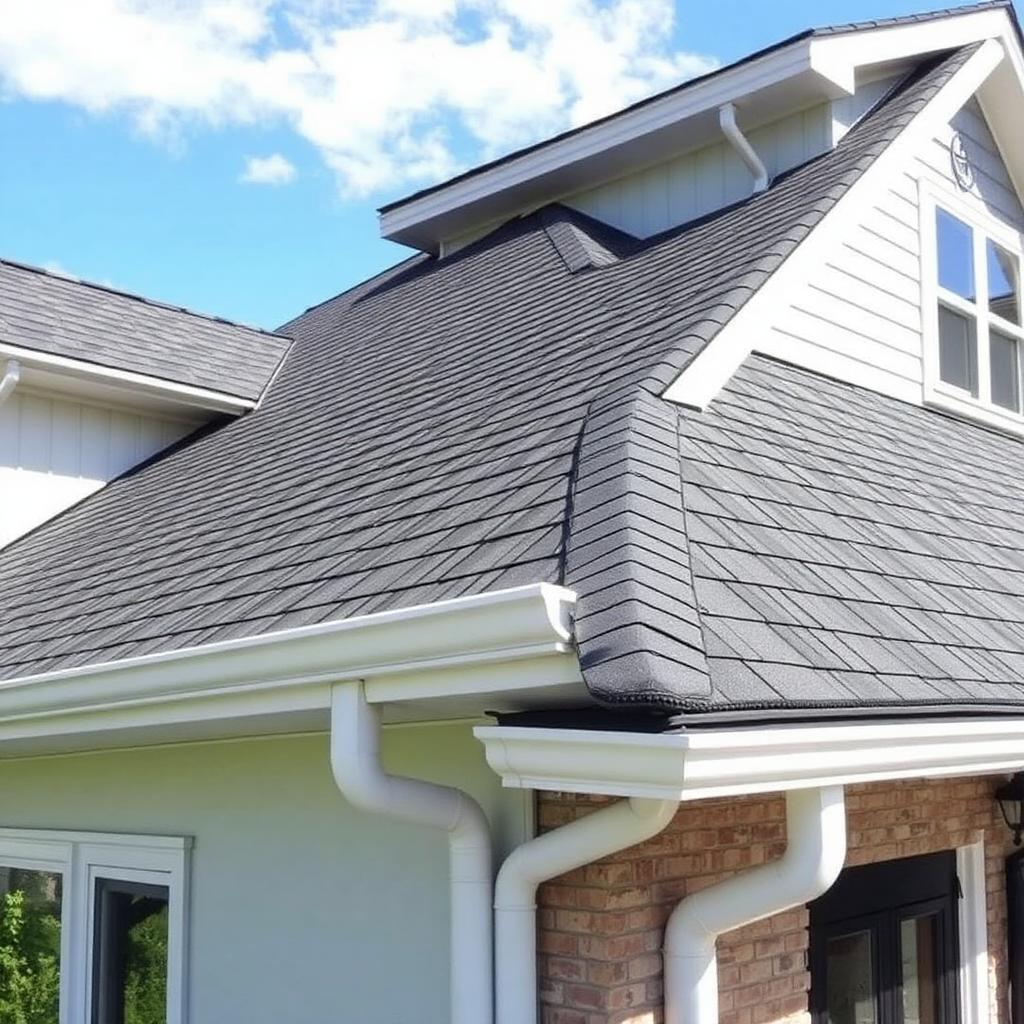 New architectural shingle roof with clean gutters